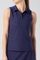 Golf Polo Top in Navy Eyelet