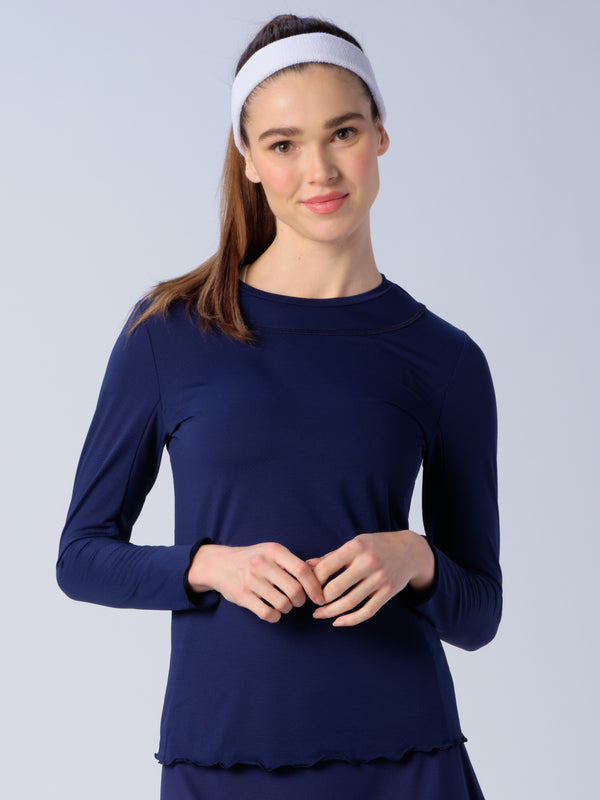 Long Sleeve Top with Pearl Edge in Various Colors