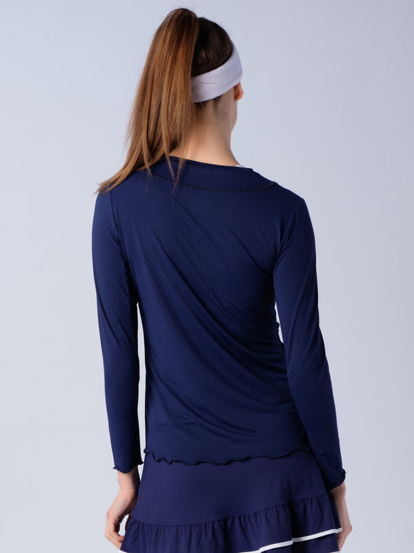 Long Sleeve Top with Pearl Edge in Various Colors