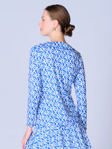 Long Sleeve Top with Pearl Edge in Geo Royal Blue