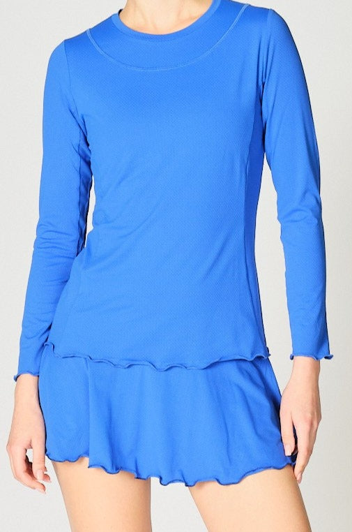 Long Sleeve Top with Pearl Edge in Royal Blue