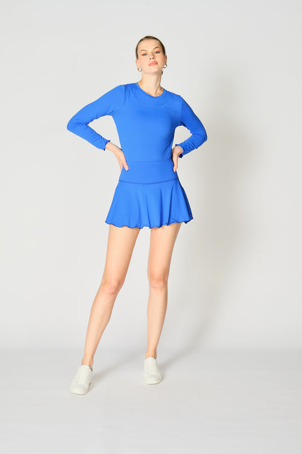 Long Sleeve Top with Pearl Edge in Royal Blue