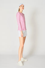Long Sleeve Top with Pearl Edge in Geo Pink