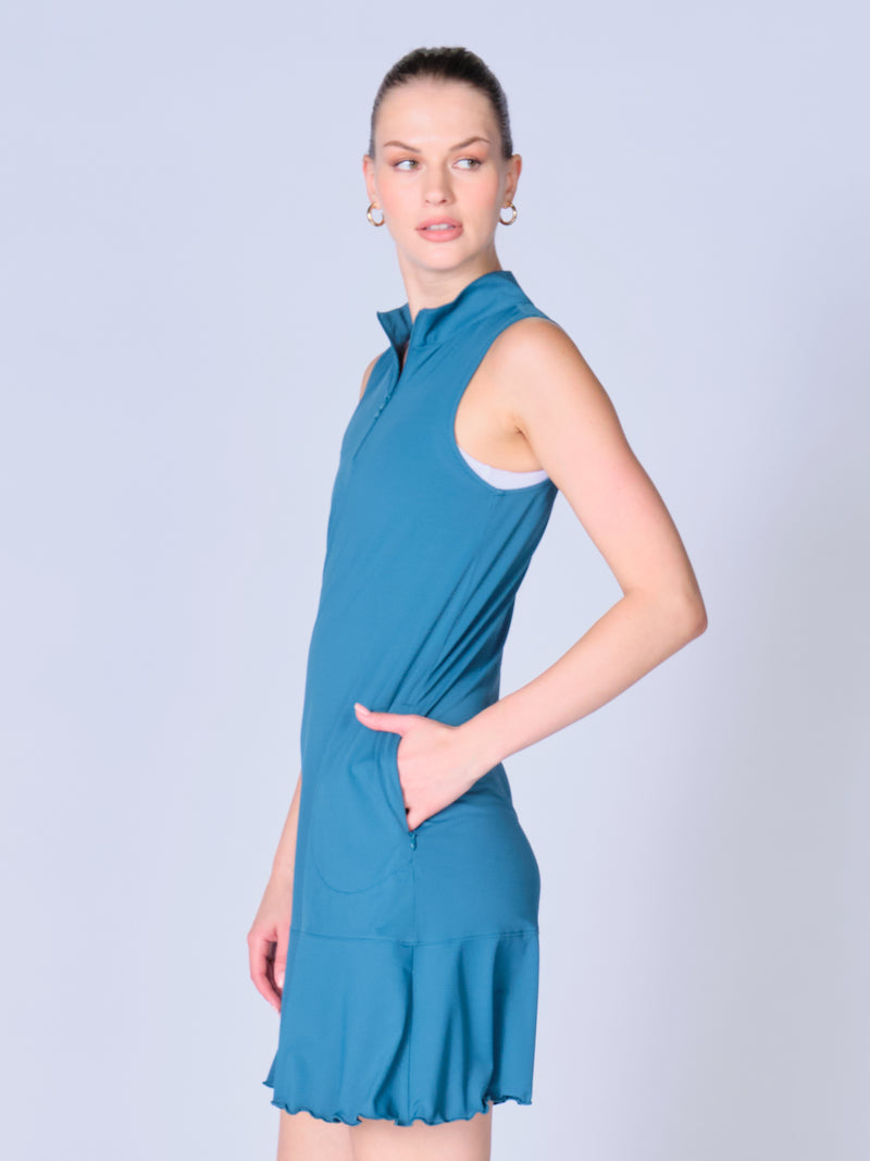 Kate Sleeveless Mock Neck Dress with Pearl Edge