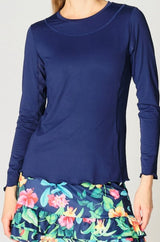 Long Sleeve Top with Pearl Edge in Navy